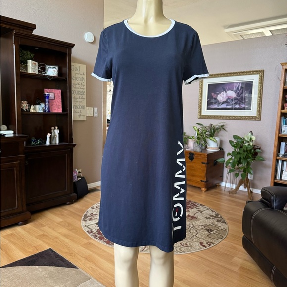 Tommy Hilfiger blue & white short sleeve dress-size M - Picture 6 of 10
